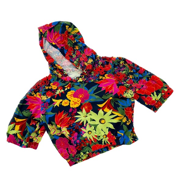 Sorella Floral Cropped Hooded Short Sleeve Boho Blouse Size Large - Picture 11 of 16